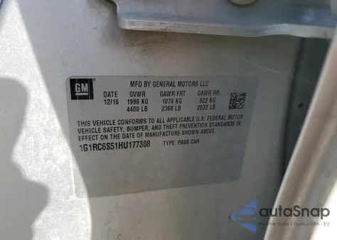 2017 Chevrolet Volt Lt from USA, damaged, VIN 1G1RC6S51HU177308